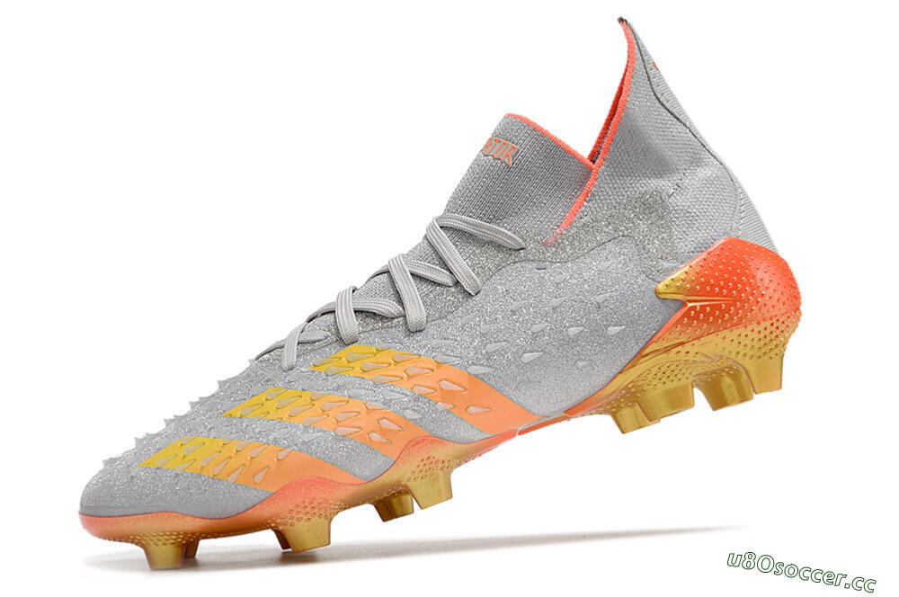 Unisex Adidas Predator Freak.1 FG Firm Ground High-Tops Football Boots - Grey/Orange/Gold 5