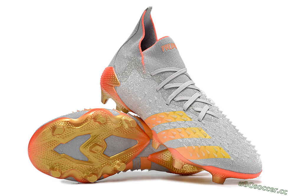 Unisex Adidas Predator Freak.1 FG Firm Ground High-Tops Football Boots - Grey/Orange/Gold 3