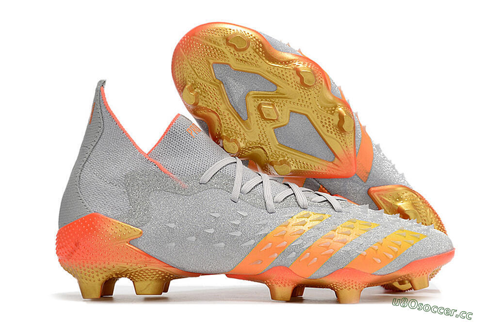 Unisex Adidas Predator Freak.1 FG Firm Ground High-Tops Football Boots - Grey/Orange/Gold 2