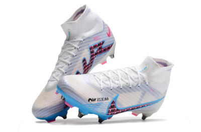 Men's Nike Air Zoom Mercurial Superfly 9 Elite FG Firm Ground High-Tops Football Boots - White/Grey/Blue