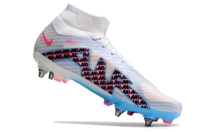 Men's Nike Air Zoom Mercurial Superfly 9 Elite FG Firm Ground High-Tops Football Boots - White/Grey/Blue