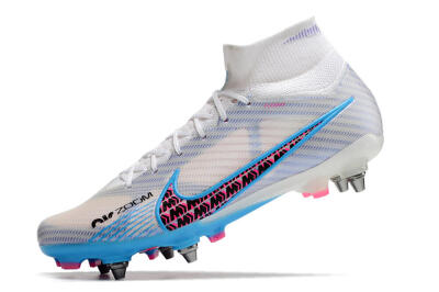 Men's Nike Air Zoom Mercurial Superfly 9 Elite FG Firm Ground High-Tops Football Boots - White/Grey/Blue