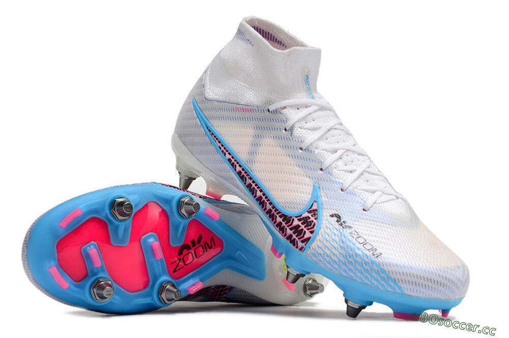 Men's Nike Air Zoom Mercurial Superfly 9 Elite FG Firm Ground High-Tops Football Boots - White/Grey/Blue 4