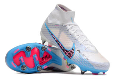 Men's Nike Air Zoom Mercurial Superfly 9 Elite FG Firm Ground High-Tops Football Boots - White/Grey/Blue
