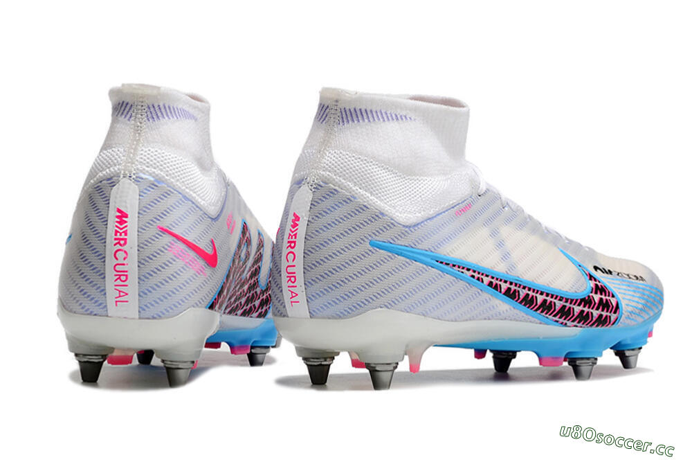 Men's Nike Air Zoom Mercurial Superfly 9 Elite FG Firm Ground High-Tops Football Boots - White/Grey/Blue 8