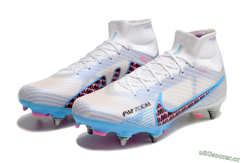 Men's Nike Air Zoom Mercurial Superfly 9 Elite FG Firm Ground High-Tops Football Boots - White/Grey/Blue 9