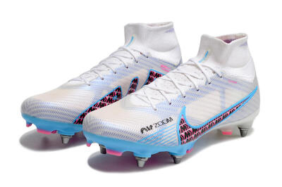 Men's Nike Air Zoom Mercurial Superfly 9 Elite FG Firm Ground High-Tops Football Boots - White/Grey/Blue