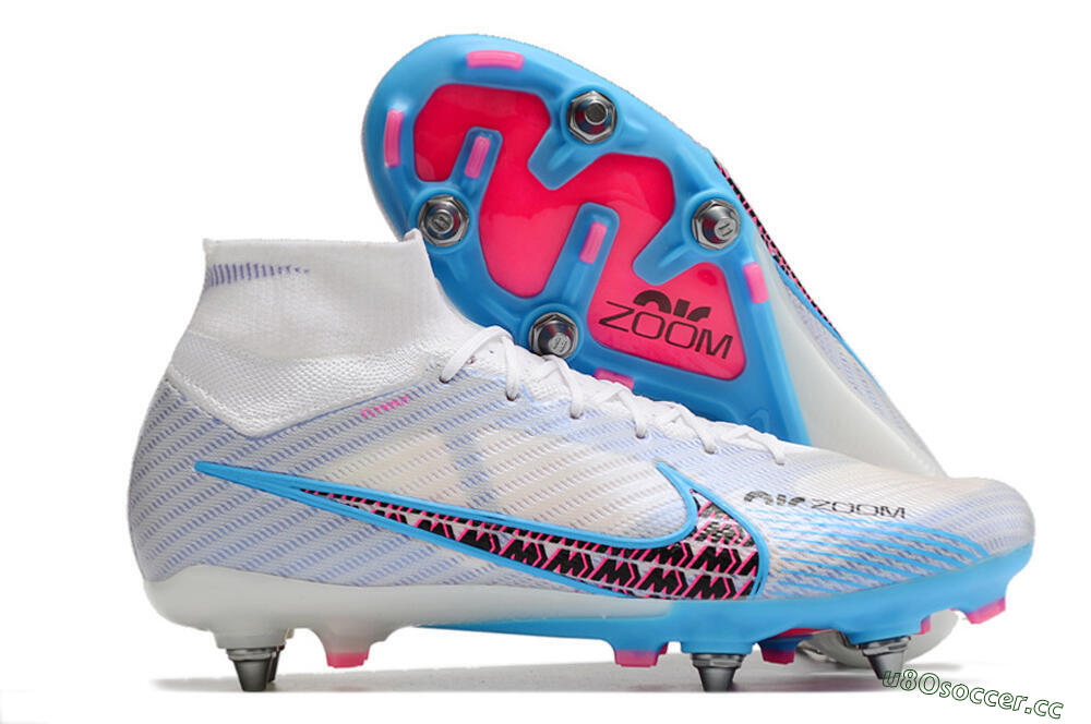 Men's Nike Air Zoom Mercurial Superfly 9 Elite FG Firm Ground High-Tops Football Boots - White/Grey/Blue 2