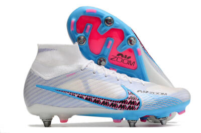 Men's Nike Air Zoom Mercurial Superfly 9 Elite FG Firm Ground High-Tops Football Boots - White/Grey/Blue