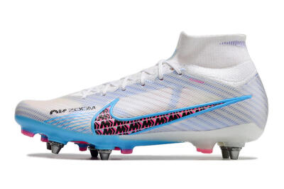 Men's Nike Air Zoom Mercurial Superfly 9 Elite FG Firm Ground High-Tops Football Boots - White/Grey/Blue