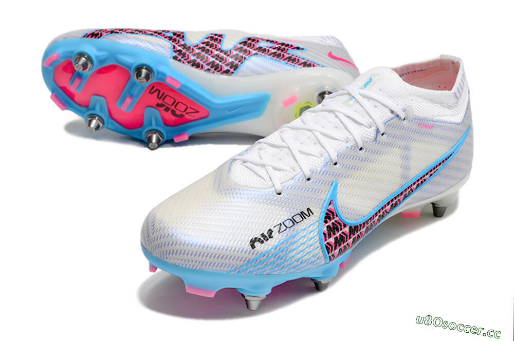 Men's Nike Air Zoom Mercurial Vapor 15 Elite FG Firm Ground Low-Tops Football Boots - White/Grey/Blue 3
