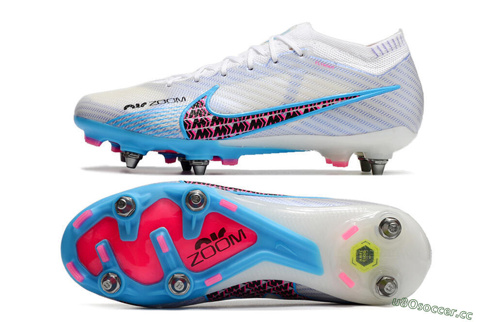 Men's Nike Air Zoom Mercurial Vapor 15 Elite FG Firm Ground Low-Tops Football Boots - White/Grey/Blue 1