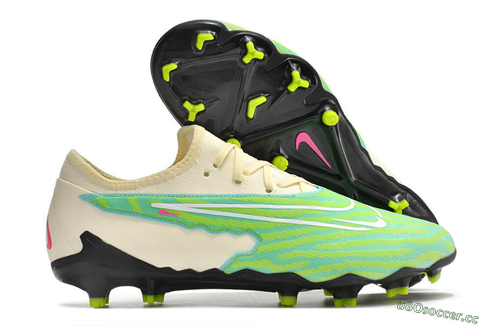 Men's Nike React Phantom GX Academy FG Firm Ground Low-Tops Football Boots - Green/Beige/Black 2