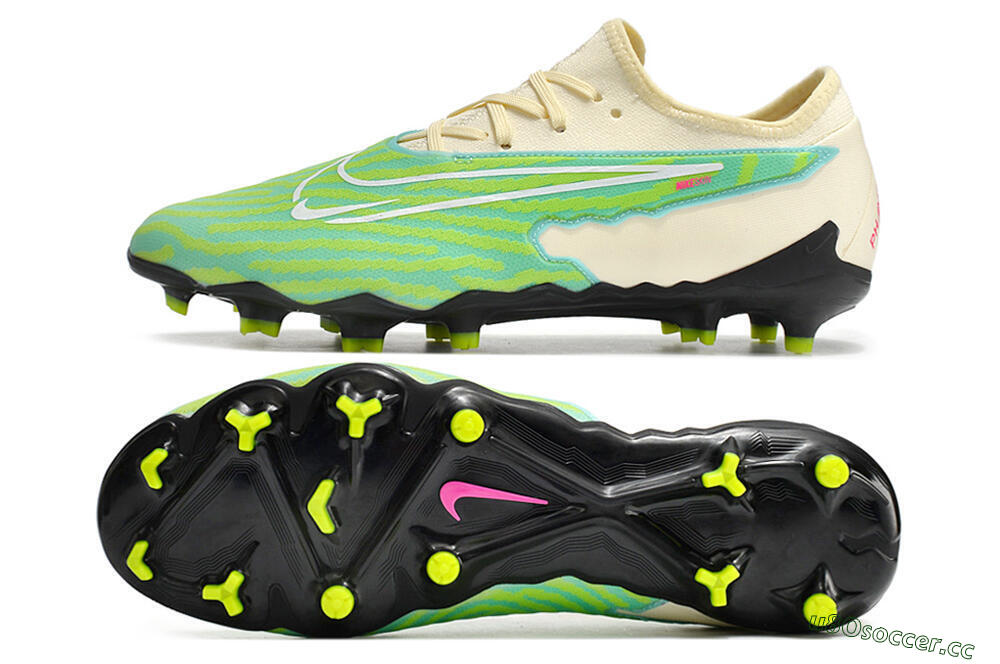 Men's Nike React Phantom GX Academy FG Firm Ground Low-Tops Football Boots - Green/Beige/Black 1