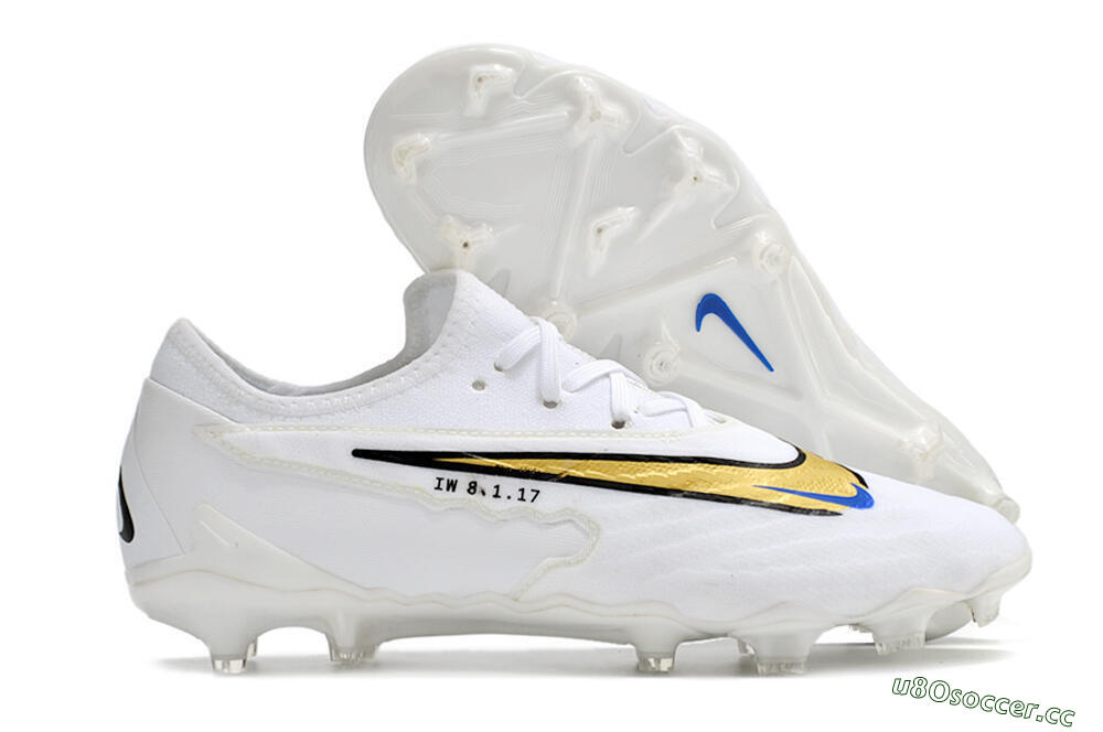 Men's Nike React Phantom GX Academy FG Firm Ground Low-Tops Football Boots - White/Gold/Blue 2