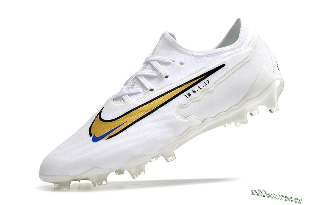 Men's Nike React Phantom GX Academy FG Firm Ground Low-Tops Football Boots - White/Gold/Blue 5