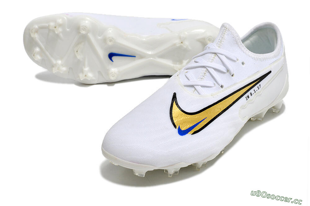 Men's Nike React Phantom GX Academy FG Firm Ground Low-Tops Football Boots - White/Gold/Blue 3