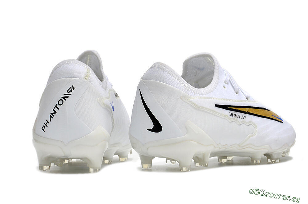 Men's Nike React Phantom GX Academy FG Firm Ground Low-Tops Football Boots - White/Gold/Blue 6