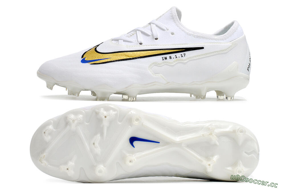 Men's Nike React Phantom GX Academy FG Firm Ground Low-Tops Football Boots - White/Gold/Blue 1