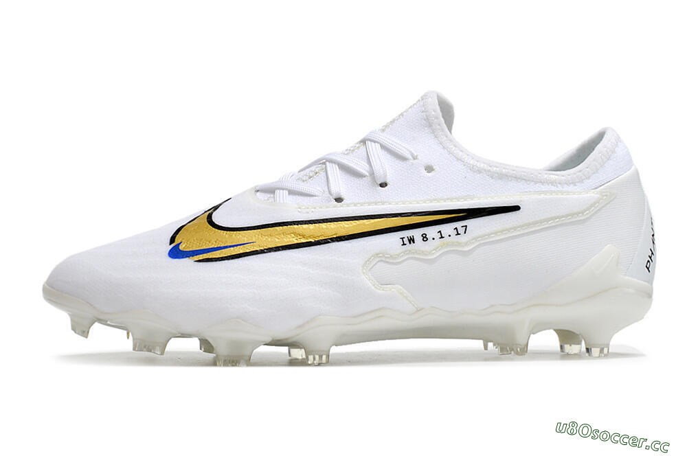 Men's Nike React Phantom GX Academy FG Firm Ground Low-Tops Football Boots - White/Gold/Blue 0