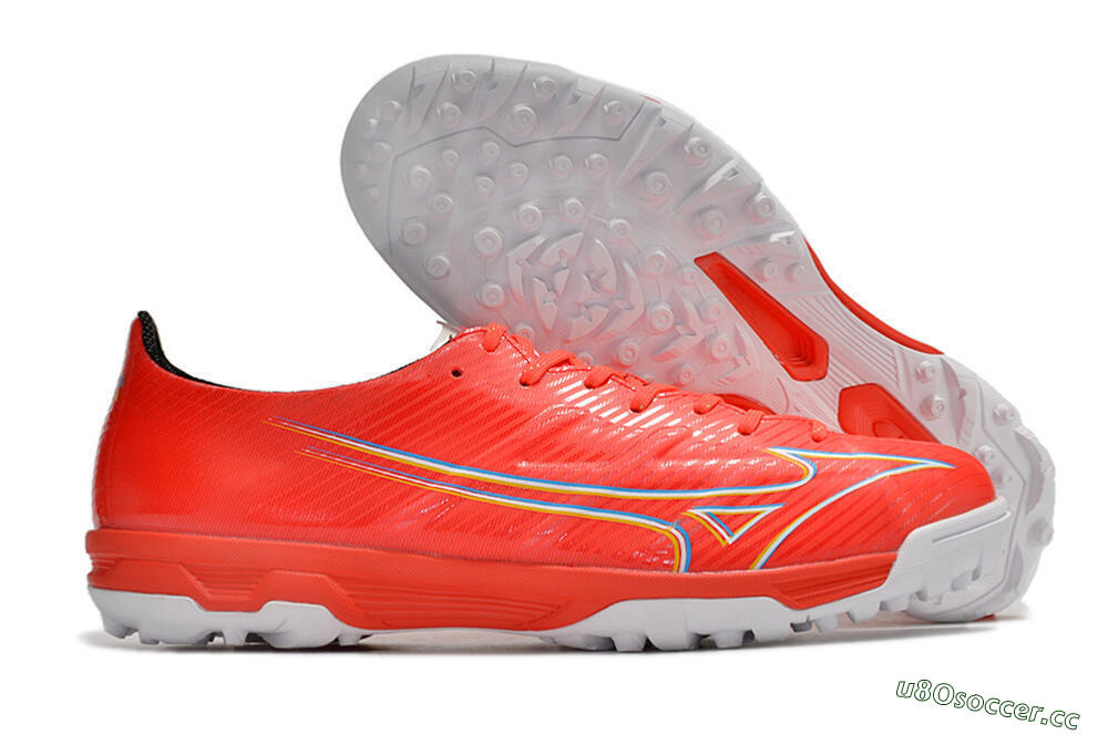 Men's Mizuno Alpha Made in Japan TF Artificial Turf Low-Tops Football Shoes - Red/Yellow/White 2