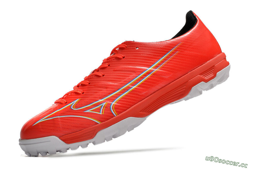Men's Mizuno Alpha Made in Japan TF Artificial Turf Low-Tops Football Shoes - Red/Yellow/White 5