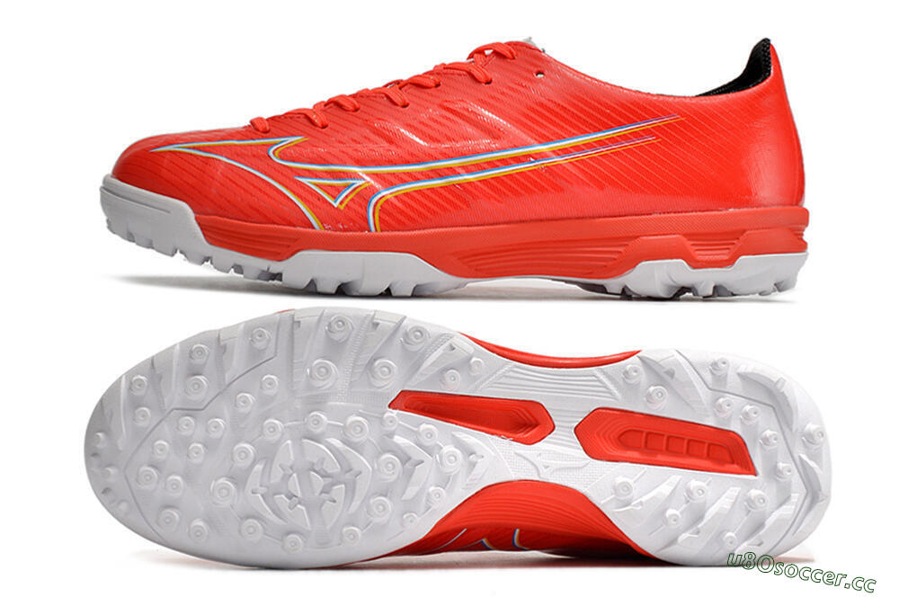 Men's Mizuno Alpha Made in Japan TF Artificial Turf Low-Tops Football Shoes - Red/Yellow/White 1