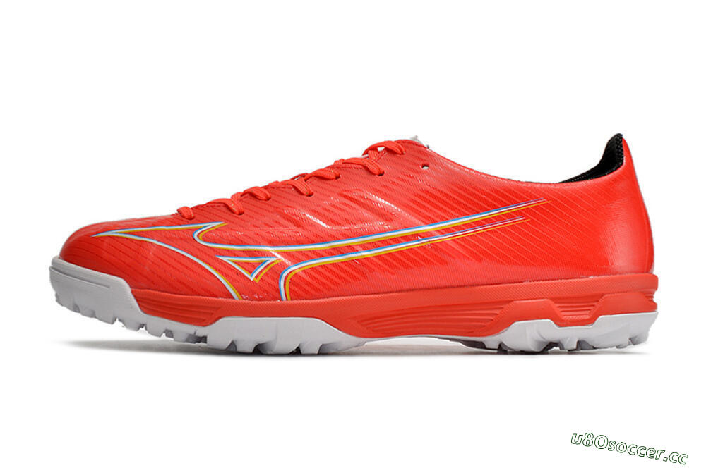 Men's Mizuno Alpha Made in Japan TF Artificial Turf Low-Tops Football Shoes - Red/Yellow/White 0