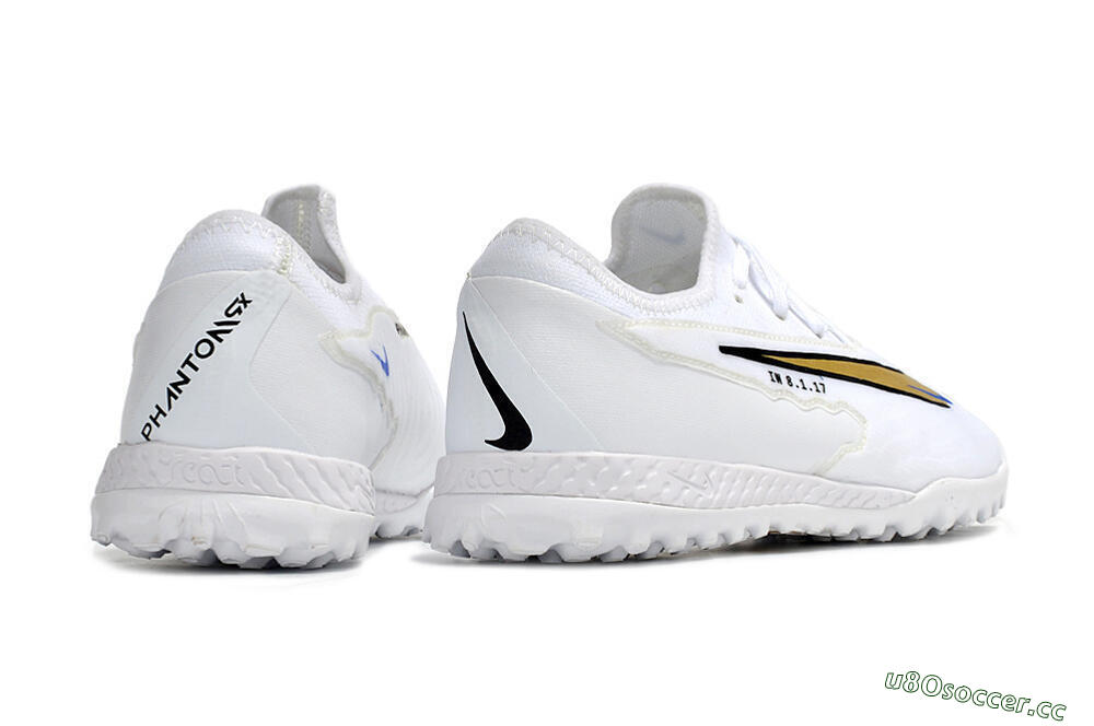 Men's Nike React Phantom GX Pro TF Artificial Turf Low-Tops Football Shoes - White/Gold/Black 6