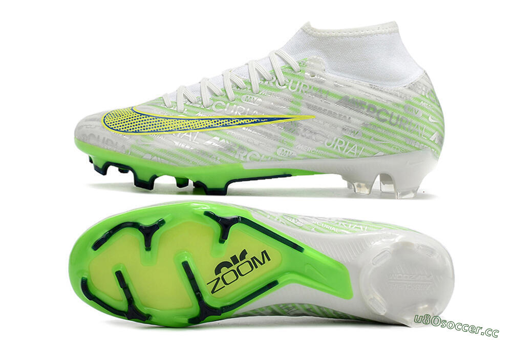Men's Nike Air Zoom Mercurial Superfly 9 Academy FG Firm Ground High-Tops Football Boots - White/Green/Yellow 1