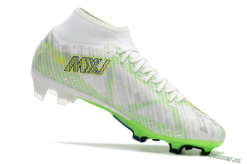 Men's Nike Air Zoom Mercurial Superfly 9 Academy FG Firm Ground High-Tops Football Boots - White/Green/Yellow 4