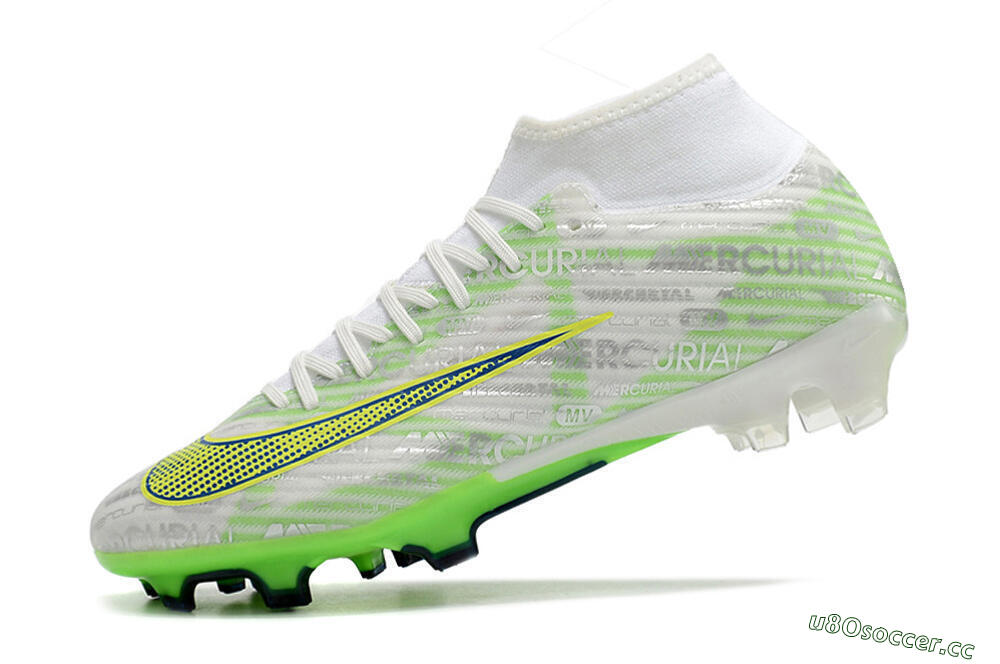 Men's Nike Air Zoom Mercurial Superfly 9 Academy FG Firm Ground High-Tops Football Boots - White/Green/Yellow 5