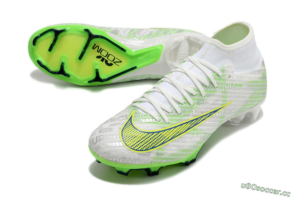Men's Nike Air Zoom Mercurial Superfly 9 Academy FG Firm Ground High-Tops Football Boots - White/Green/Yellow 3