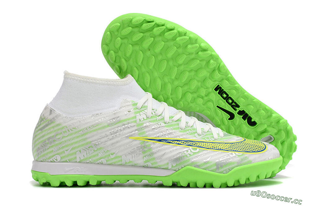Men's Nike Air Zoom Mercurial Superfly 9 Academy TF Artificial Turf High-Tops Football Shoes - White/Green/Yellow 2