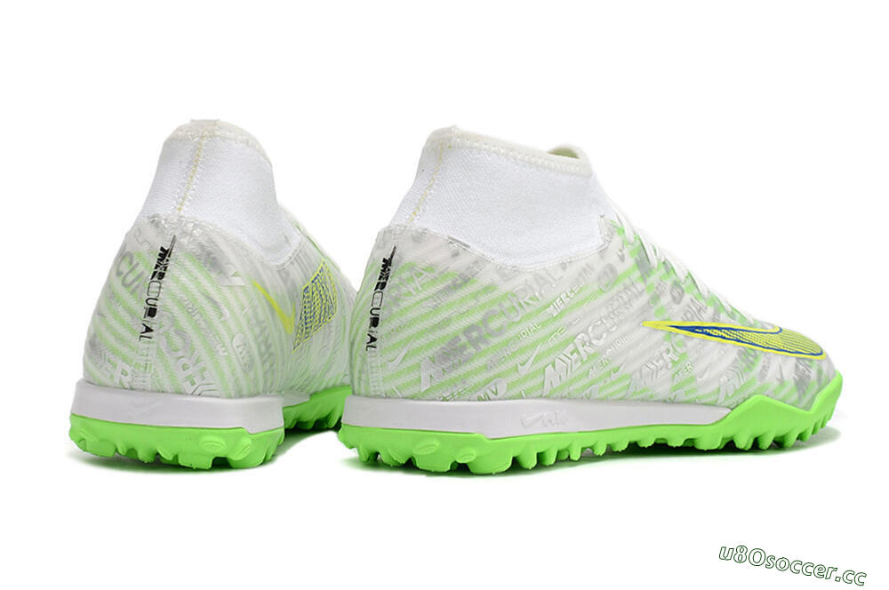 Men's Nike Air Zoom Mercurial Superfly 9 Academy TF Artificial Turf High-Tops Football Shoes - White/Green/Yellow 6