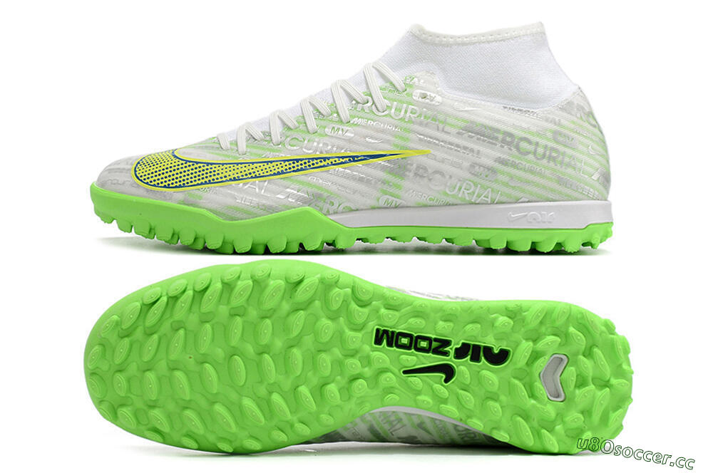 Men's Nike Air Zoom Mercurial Superfly 9 Academy TF Artificial Turf High-Tops Football Shoes - White/Green/Yellow 1