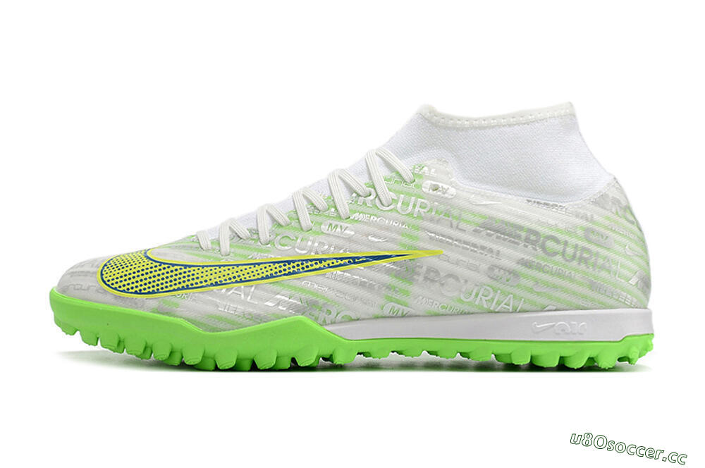 Men's Nike Air Zoom Mercurial Superfly 9 Academy TF Artificial Turf High-Tops Football Shoes - White/Green/Yellow 0
