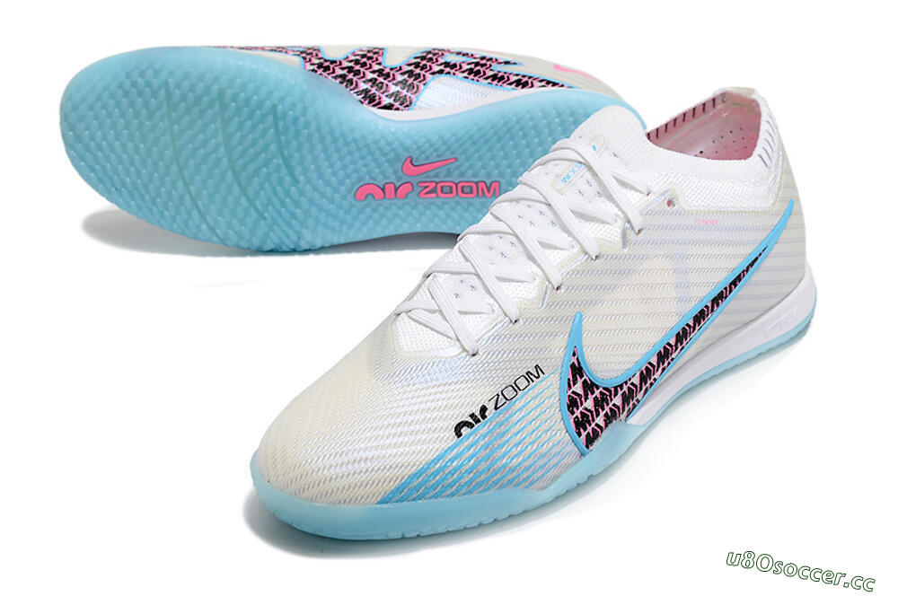 Men's Nike Air Zoom Mercurial Vapor 15 Elite IC Indoor & Futsal Low-Tops Football Shoes - White/Blue/Black/Pink 3