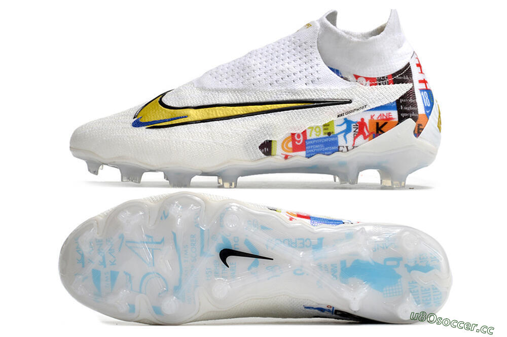 Men's Harry Kane x Nike Phantom GX DF Elite FG Firm Ground Low-Tops Football Boots - White/Gold/Blue 1