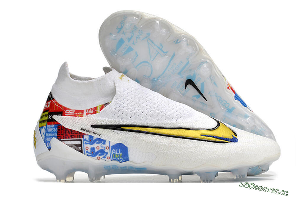 Men's Harry Kane x Nike Phantom GX DF Elite FG Firm Ground Low-Tops Football Boots - White/Gold/Blue 2