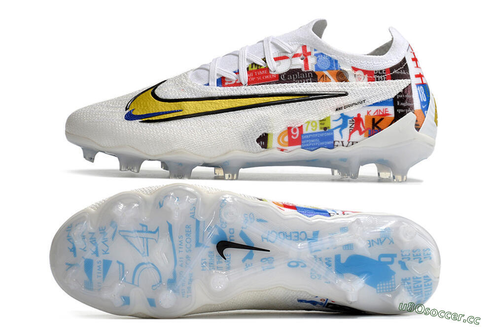 Men's Harry Kane x Nike Phantom GX Elite FG Firm Ground Low-Tops Football Boots - White/Gold/Blue 1