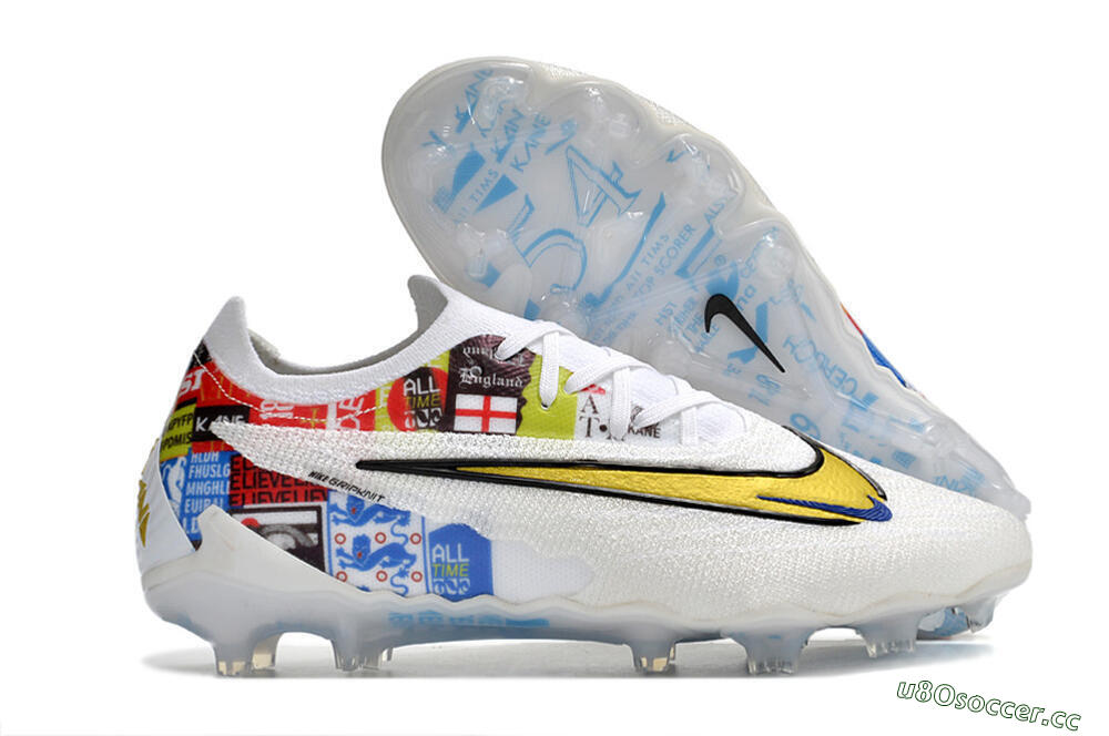 Men's Harry Kane x Nike Phantom GX Elite FG Firm Ground Low-Tops Football Boots - White/Gold/Blue 2