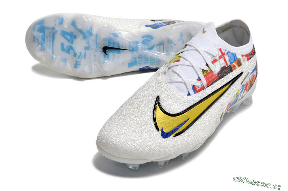 Men's Harry Kane x Nike Phantom GX Elite FG Firm Ground Low-Tops Football Boots - White/Gold/Blue 3