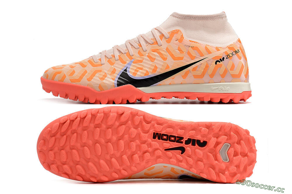 Men's Nike Air Zoom Mercurial Superfly 9 Elite TF Artificial Turf High-Tops Football Shoes - Orange/White/Black 1