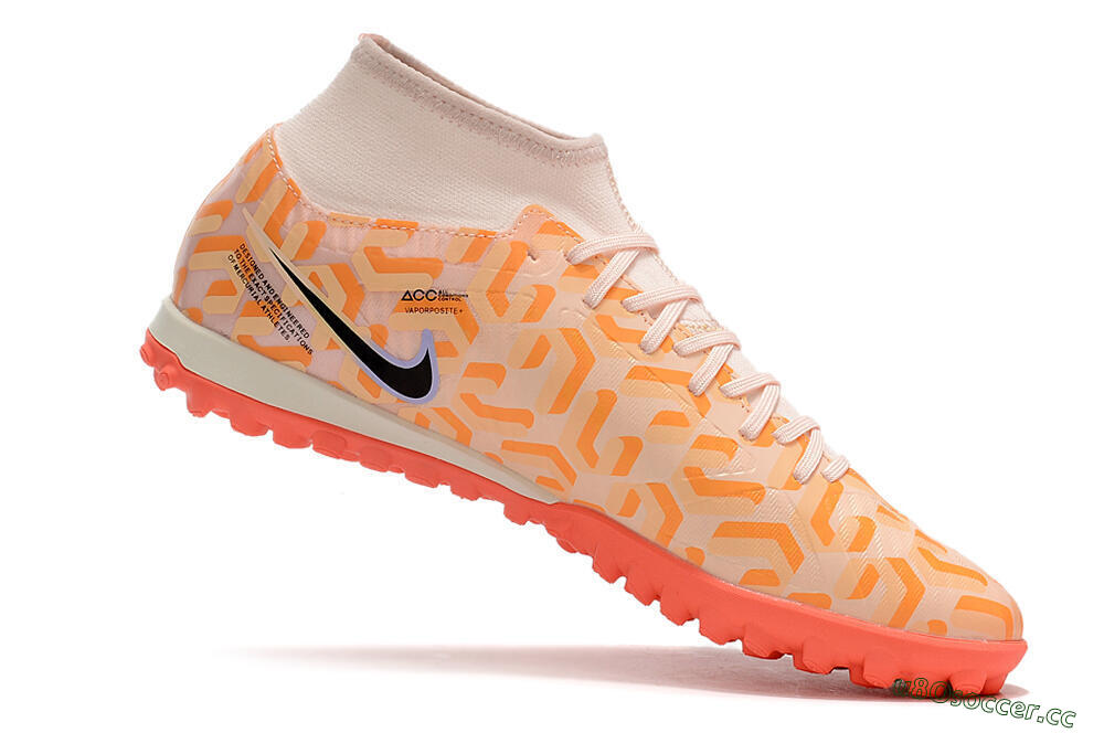 Men's Nike Air Zoom Mercurial Superfly 9 Elite TF Artificial Turf High-Tops Football Shoes - Orange/White/Black 4