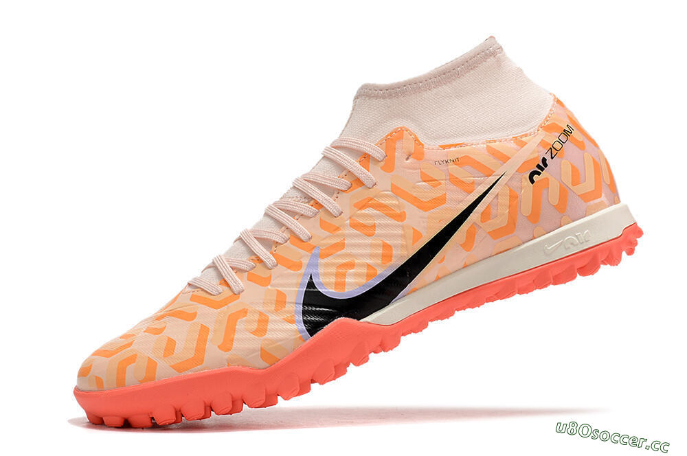 Men's Nike Air Zoom Mercurial Superfly 9 Elite TF Artificial Turf High-Tops Football Shoes - Orange/White/Black 5