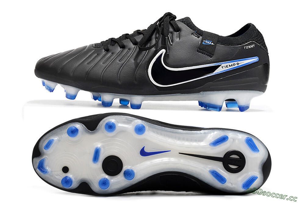 Men's Nike Tiempo Legend 10 Elite FG Firm Ground Low-Tops Football Boots - Black/Blue/Sliver 1
