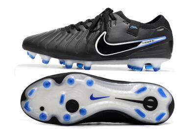 Men's Nike Tiempo Legend 10 Elite FG Firm Ground Low-Tops Football Boots - Black/Blue/Sliver
