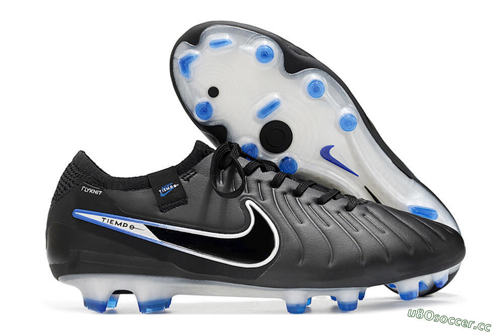 Men's Nike Tiempo Legend 10 Elite FG Firm Ground Low-Tops Football Boots - Black/Blue/Sliver 2