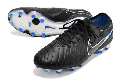 Men's Nike Tiempo Legend 10 Elite FG Firm Ground Low-Tops Football Boots - Black/Blue/Sliver